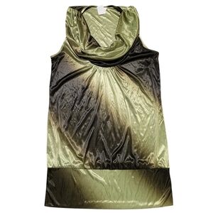 90s Y2K Studio Y Green Black Silky Cowl Neck Tunic Or Mini Dress